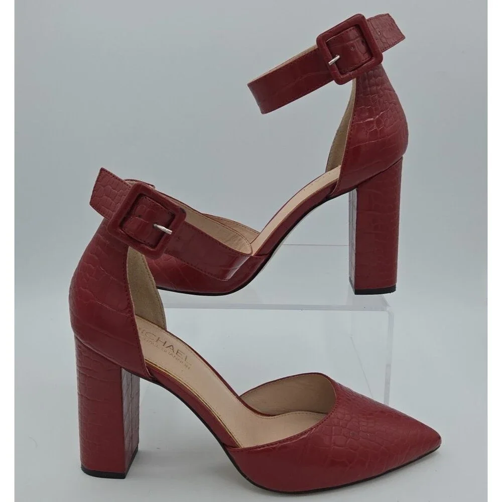 Michael By Michael Shannon Romina Women's Shoes Red ,Ankle Strap, Croc, Size 11